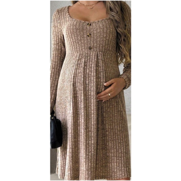 BellanBlue Dresses Maternity Button Detail Ribbed Long Sleeve Dress